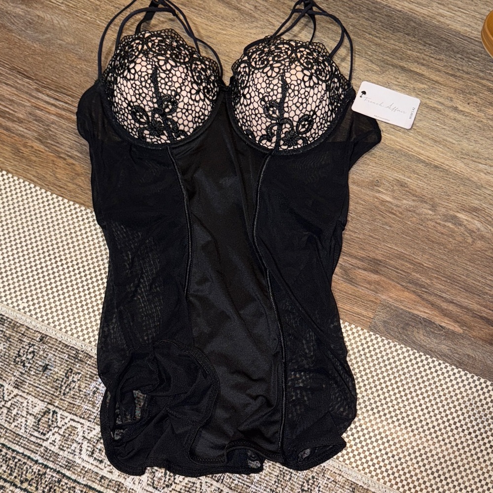 Black Lace Chemise with Intricate Detailing